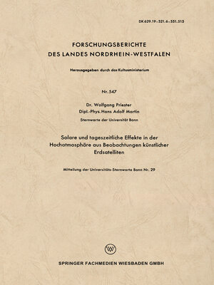 cover image of Solare und tageszeitliche Effekte in der Hochatmosphäre aus Beobachtungen künstlicher Erdsatelliten